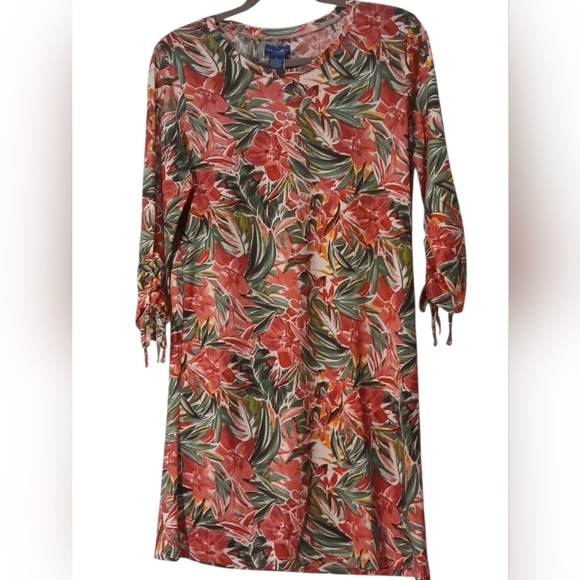 Caribbean Joe -NWT- Red and Green Christmas Floral Dress, Tie Sleeves, Size S - Picture 11 of 14